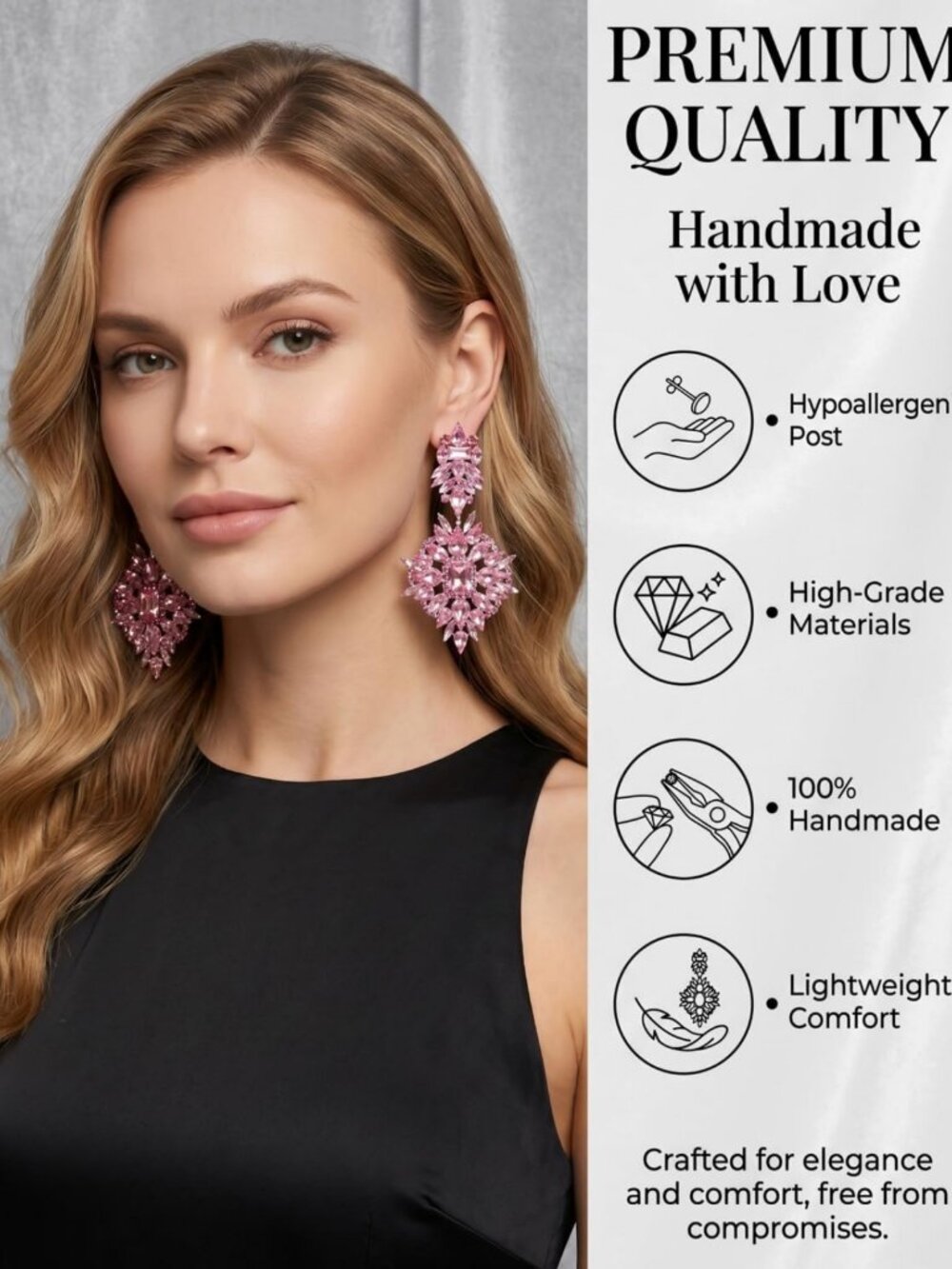 Trendy Silver Chandelier Earrings, Oversized Crystal Rhinestone Statement - Picture 4 of 9